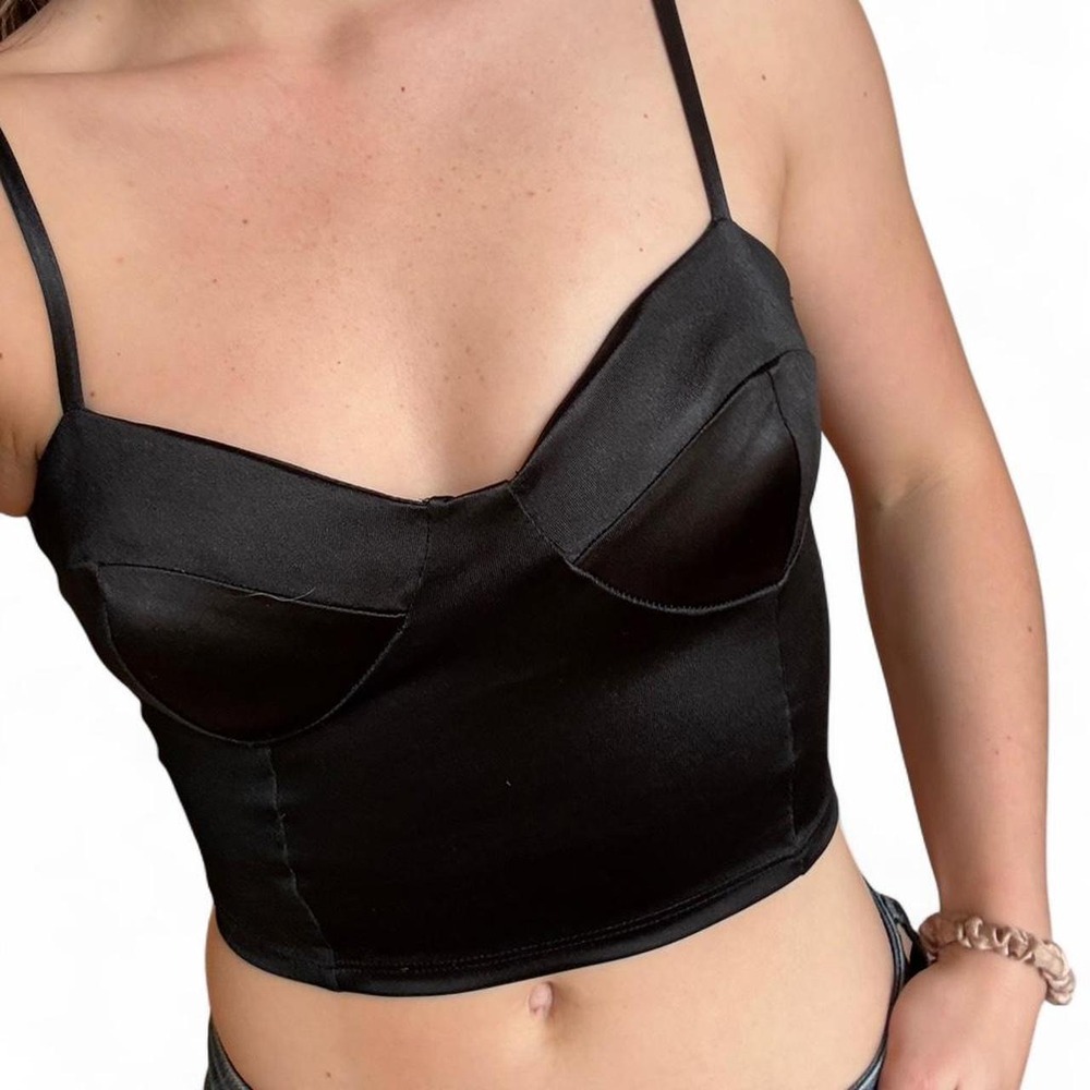 Chic Black Satin Bustier Corset Top Sz Small